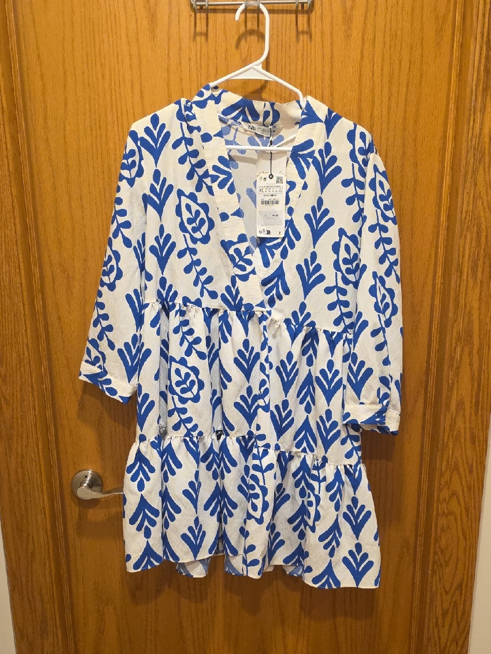 Zara White Mini Dress with Blue Floral Print